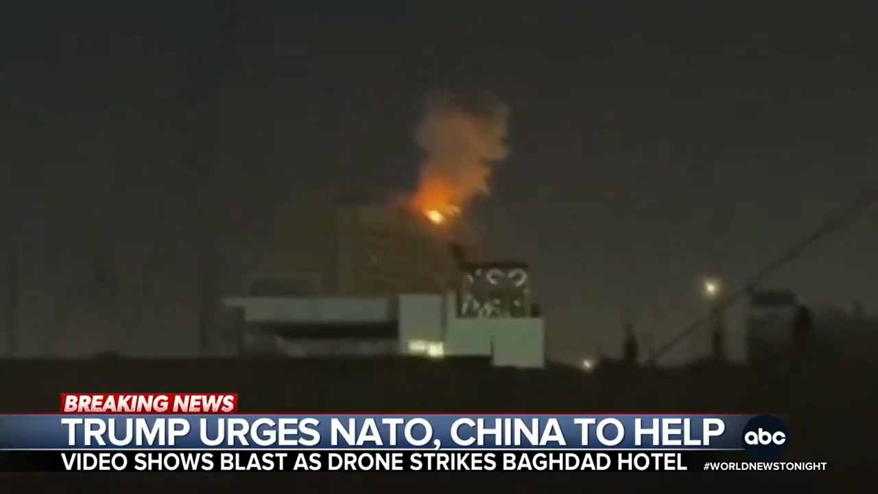 Drone Hits Baghdad Hotel as Strait of Hormuz Tensions Grow, Drone Attack in Baghdad Reported as Trump Criticizes Allies Over Hormuz, baghdad drone attack, iraq explosion news, iran drone strike, strait of hormuz tensions, abc news baghdad, james longman report, middle east conflict, us allies iran tensions, breaking world news, iraq security situation, drone strike footage, geopolitical news, Breaking news protest, Breaking political news, Breaking news America, Breaking news video, Breaking news today, Donald Trump breaking news, Breaking news USA